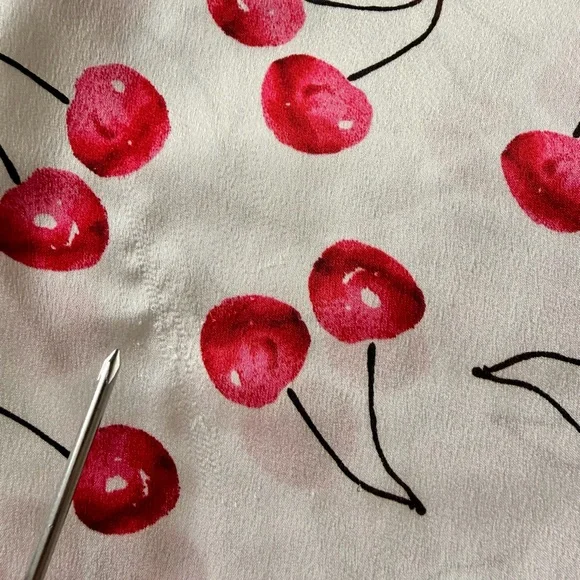 kate spade Cherry Print Satin Feel Pajama Set in Red and White with Black Trim - Picture 15 of 16